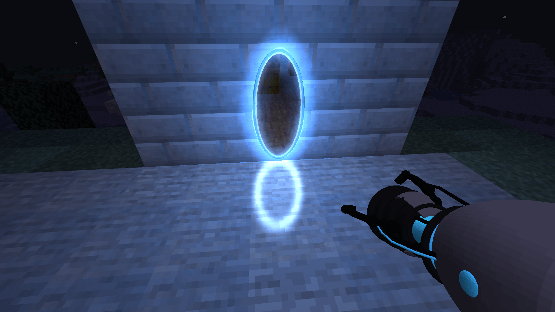 Thumbnail Glossy portal reflection on stone, strongest in the dark.