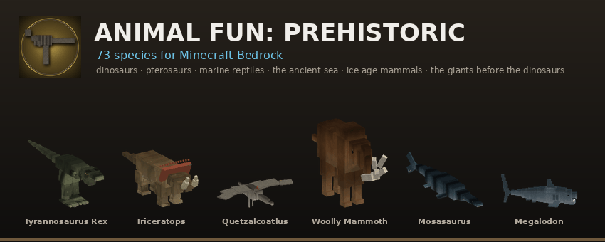 Animal Fun: Prehistoric — 73 species for Minecraft Bedrock