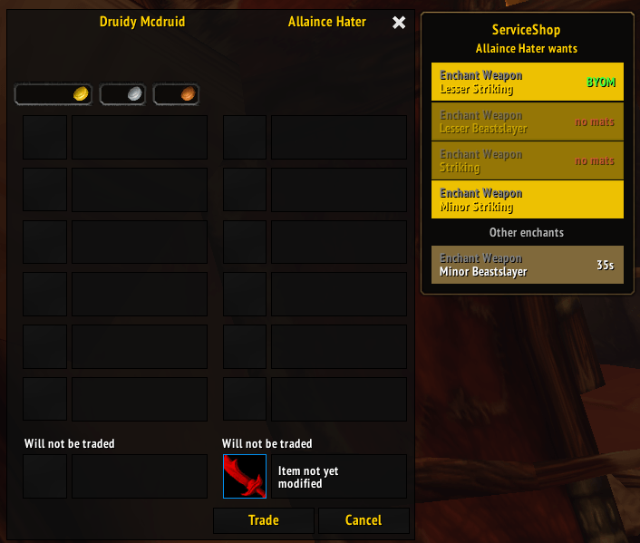 Trade window with BYOM Match