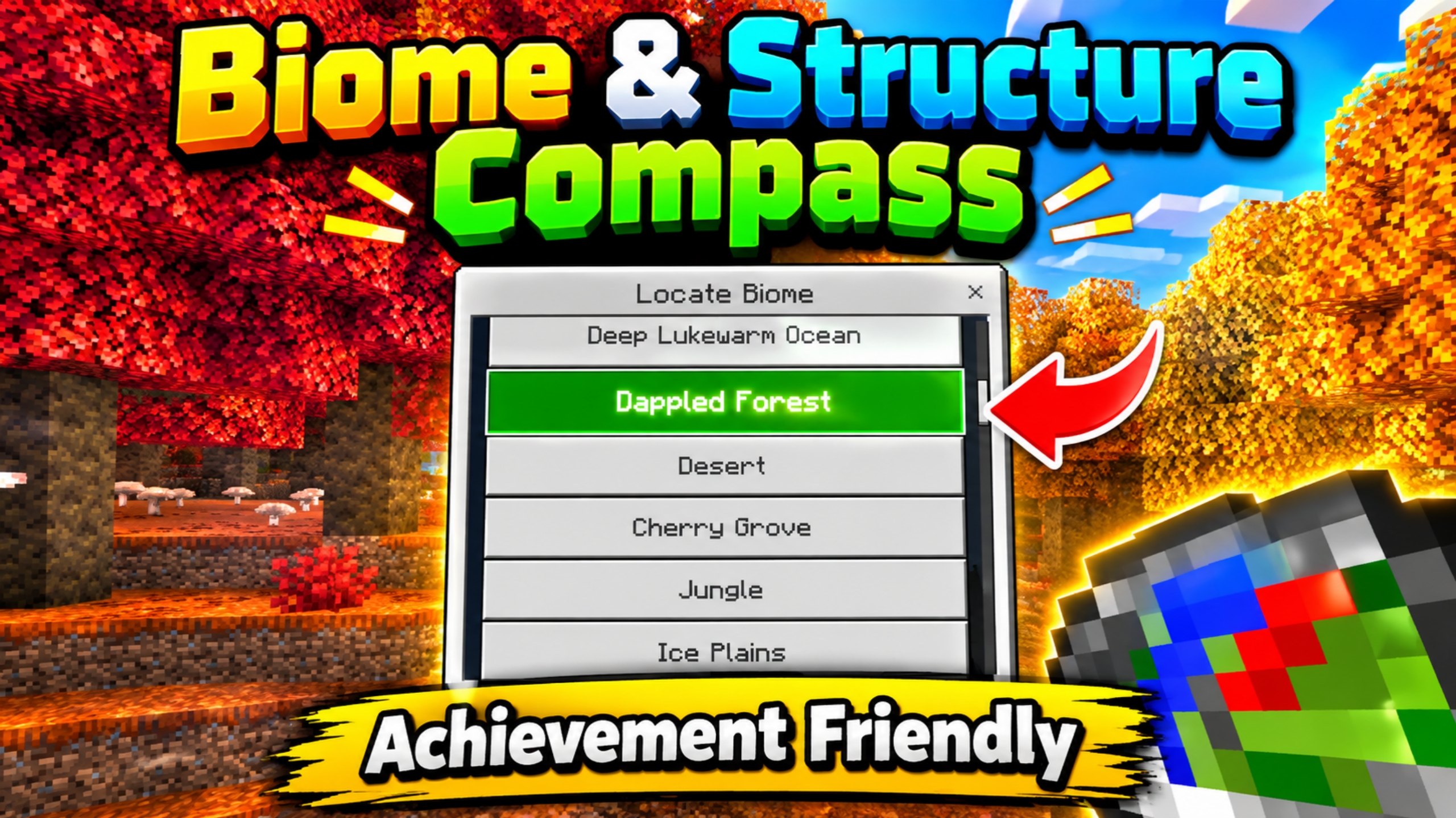 Biome & Structure Compass [Achivement Friendly] | Minecraft PE Addons