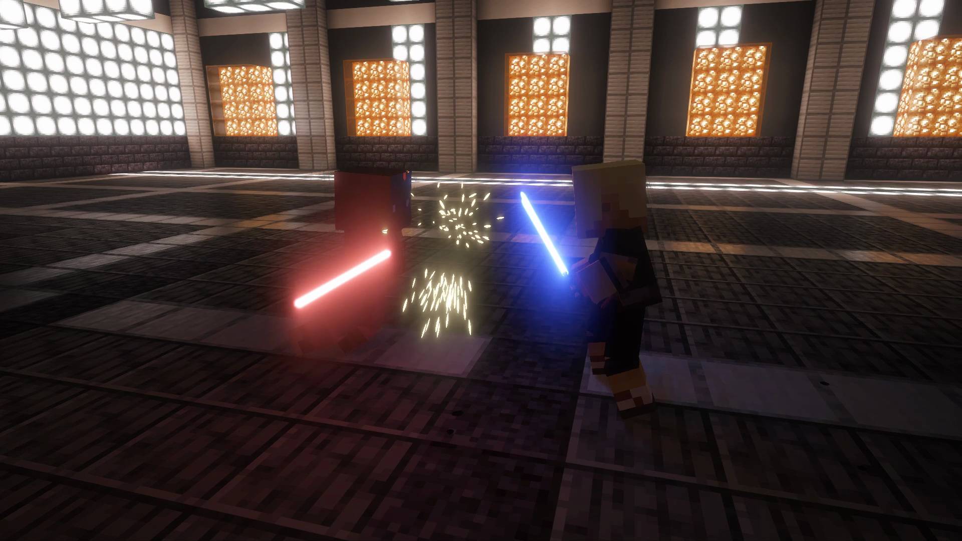 Thumbnail The sparks follow the blade contact during a guard. Recorded in Minecraft with the shader setup listed in the description.