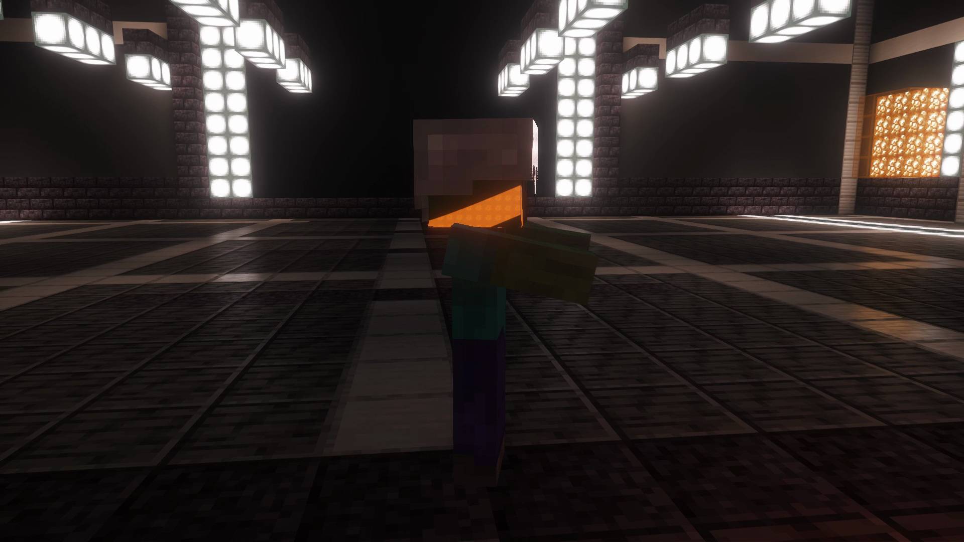 A non-fatal blade contact leaves a heated scar on a living target. Recorded Minecraft gameplay with the shader setup listed in the description.