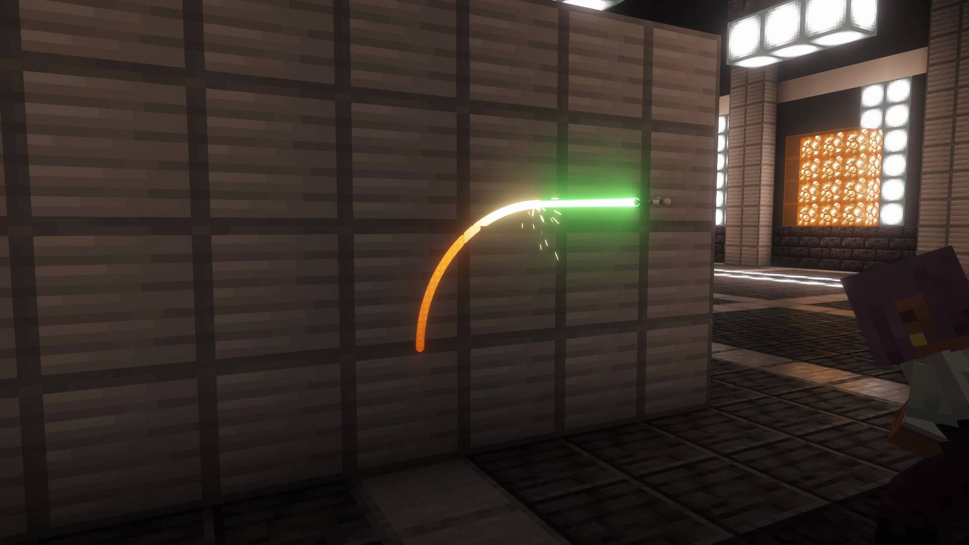 Scripted demonstration: the blade follows a curved path across an iron wall, using the same contact and scorch system as gameplay.
