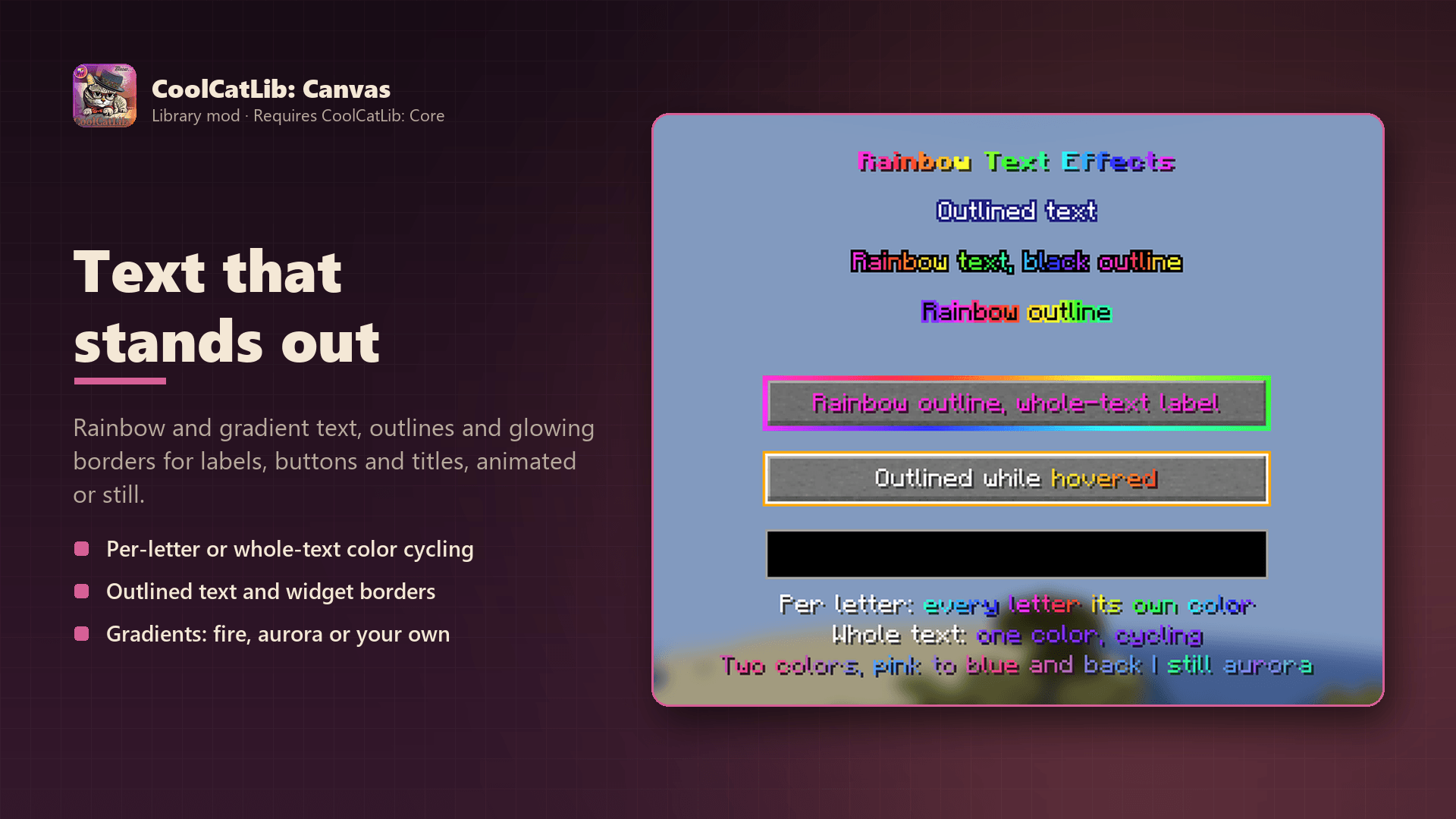 Thumbnail Rainbow and gradient text, outlines and glowing borders for labels, buttons and titles, animated or still.
