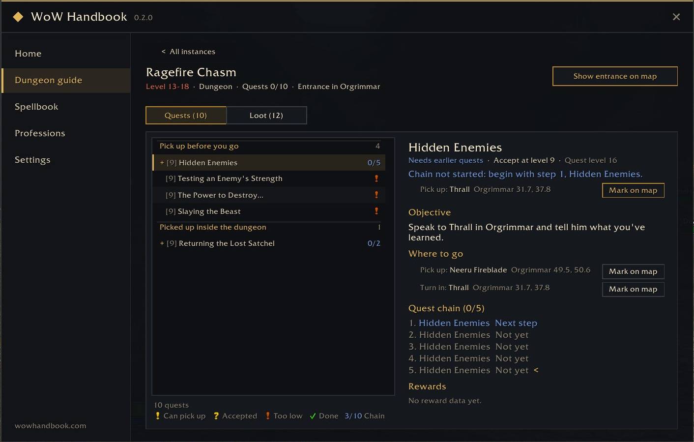 Dungeon quests with the full quest chain