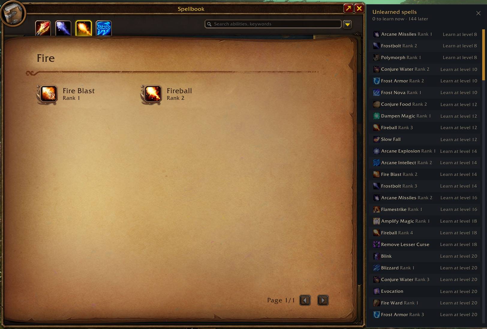 Unlearned spells panel next to the spellbook