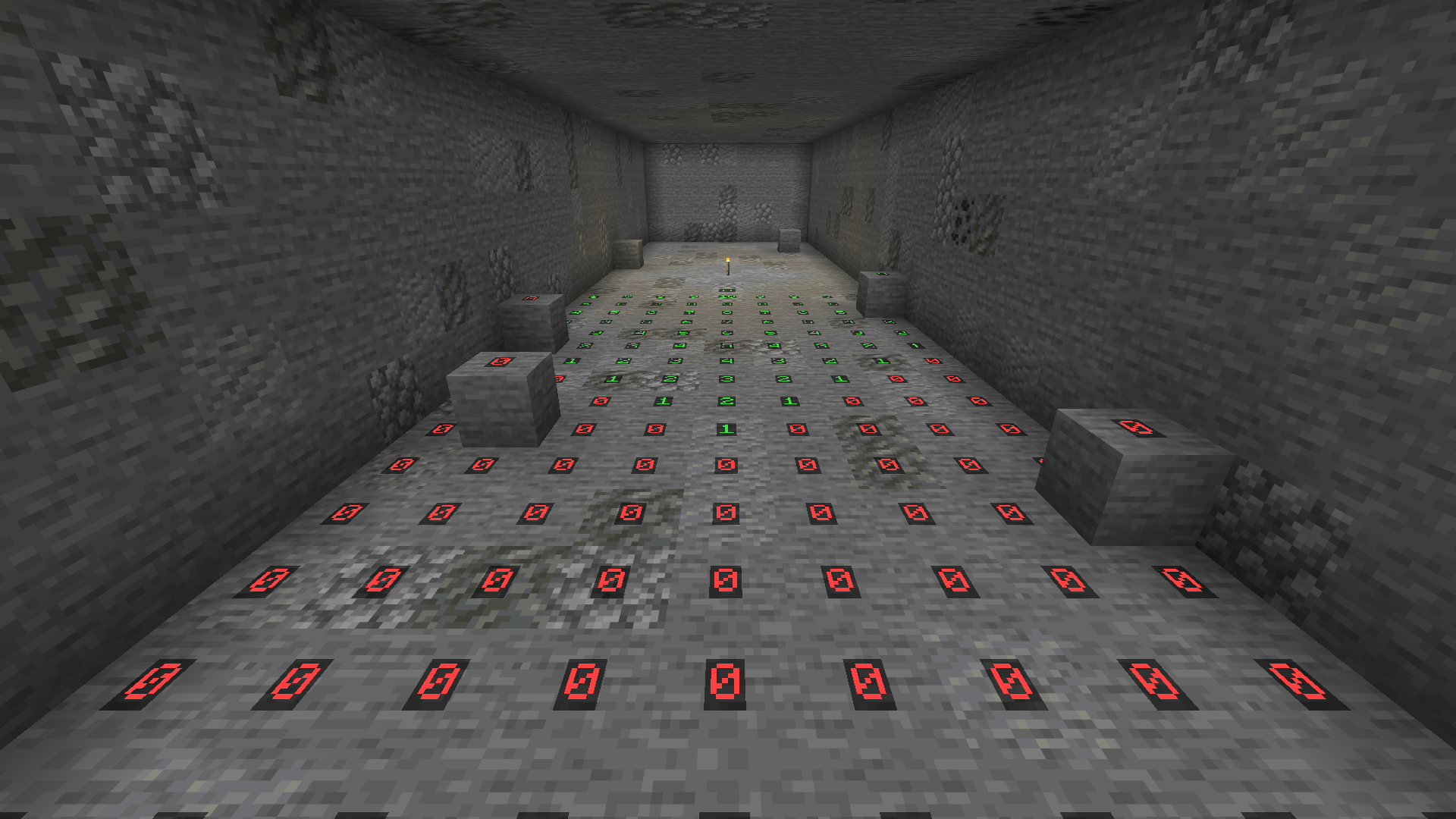 Underground the numbers show how far a torch's light reaches, with red where monsters can spawn any time.