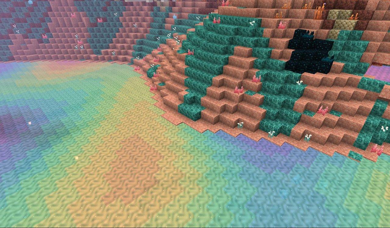 Colorful ichor pools fill the lowlands. Bedrock ichor is non-flowing and slows your descent.