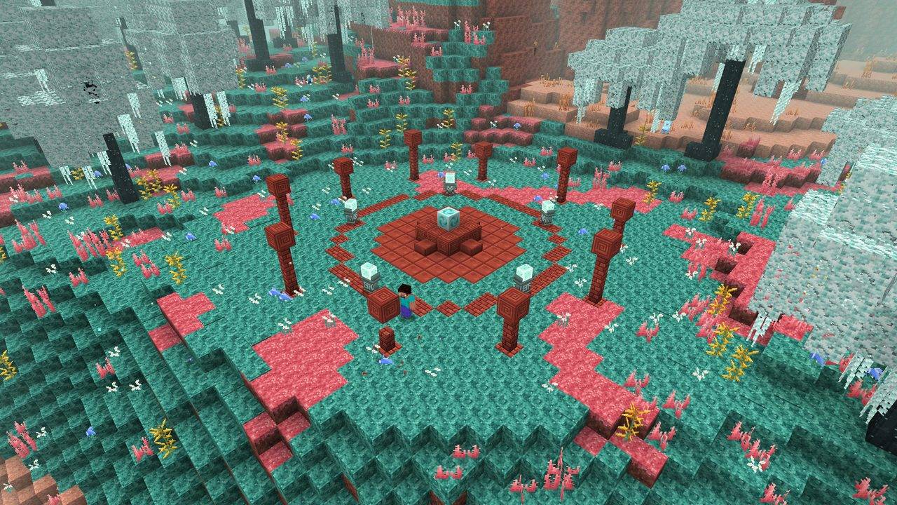 Dormant echo golems gather around a Soul Block. Music can wake them. Bedrock Edition.