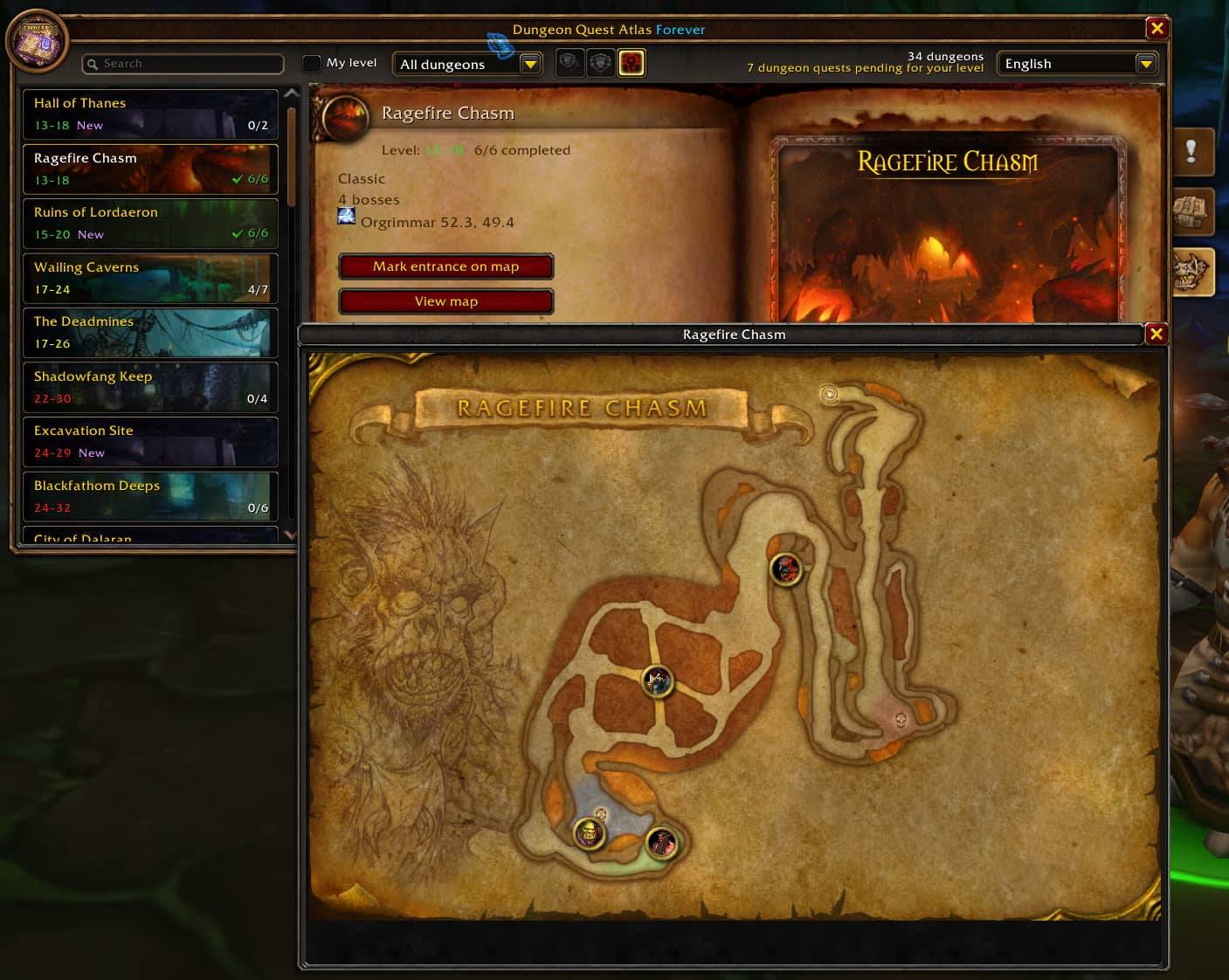 Thumbnail Blizzard's own dungeon map with every boss marked by its portrait. Click a boss to open its loot. Opened from the "View map" button on the Dungeon tab.