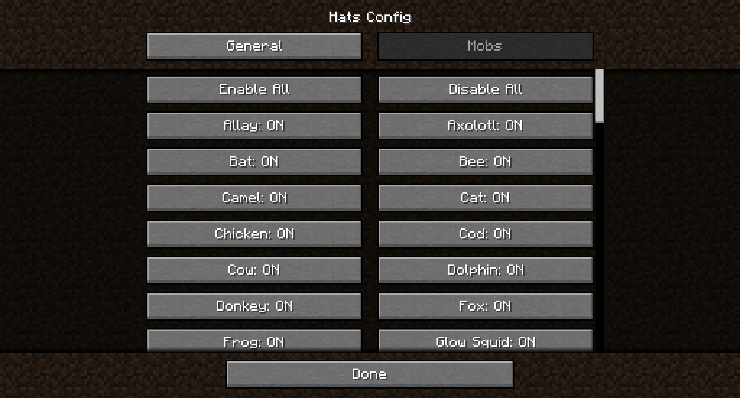 Thumbnail Turn off any mob you don't want to have a hat