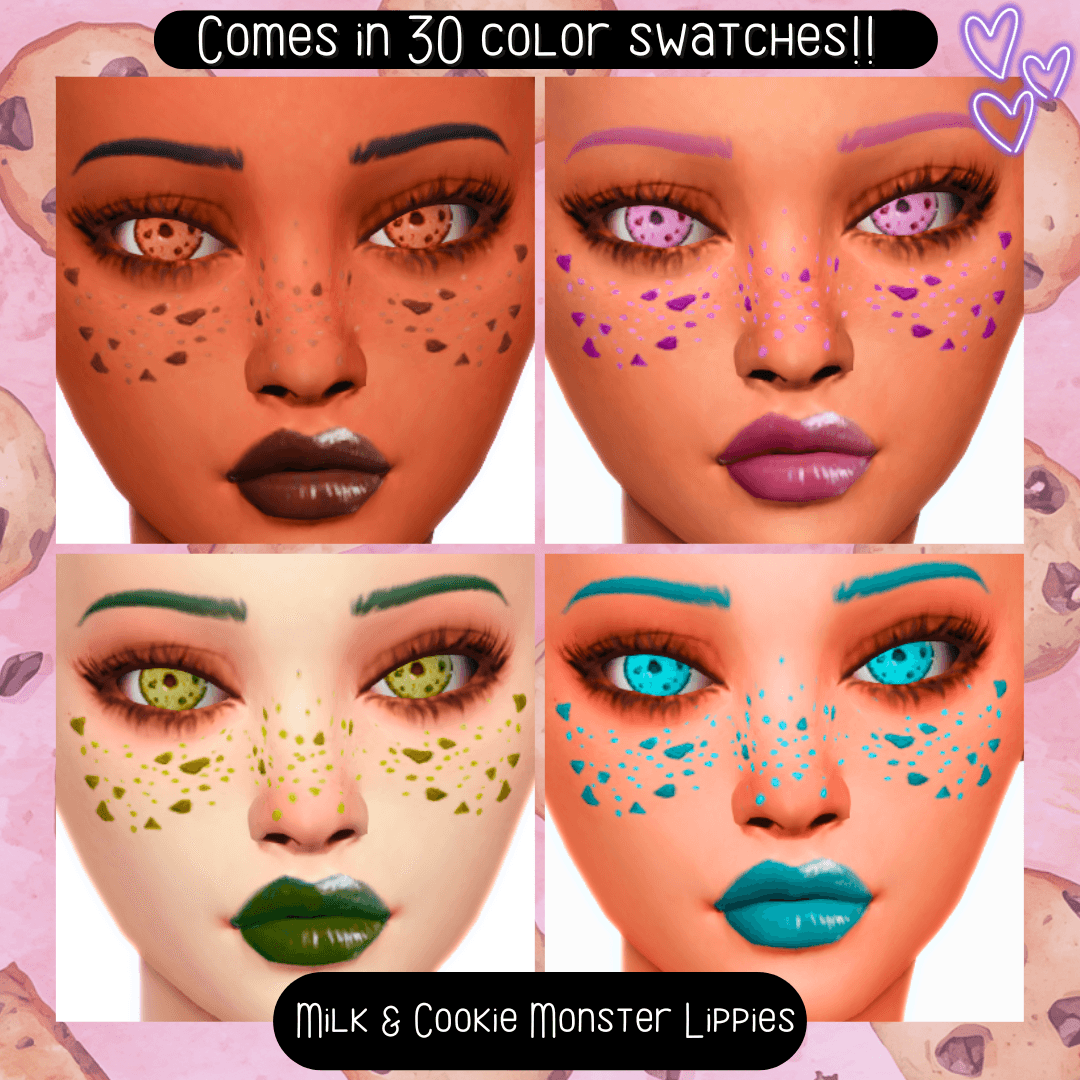 A delightfully sweet set of lipsticks for your sims that comes in 30 color swatches!