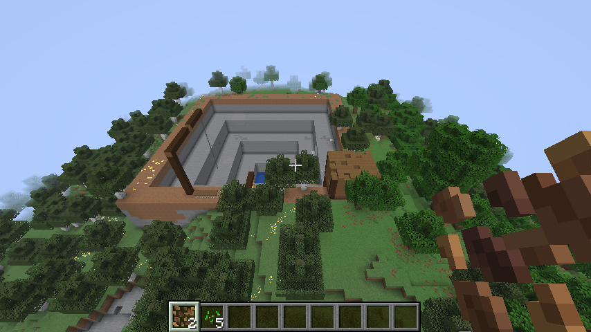 Thumbnail A naturally generated abandoned quarry cuts into the hillside, with tiered excavation walls and a weathered crane.