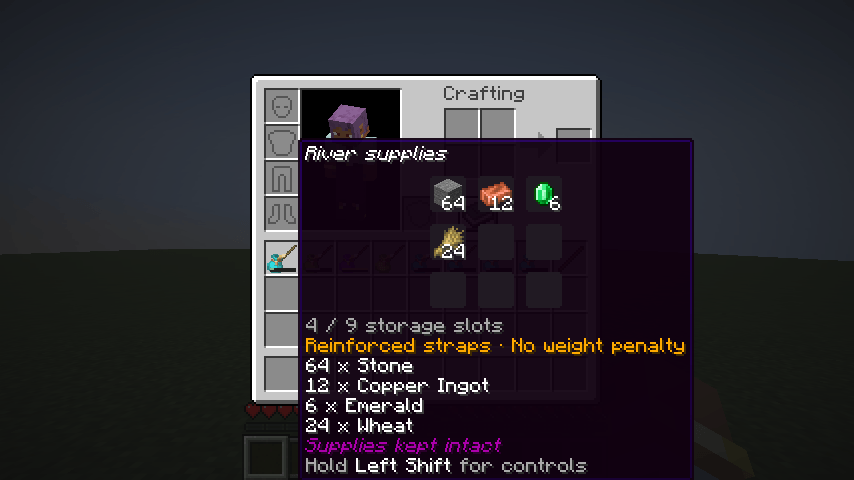 Thumbnail A reinforced, named Bindle displays its nine-slot contents preview directly in the inventory tooltip.