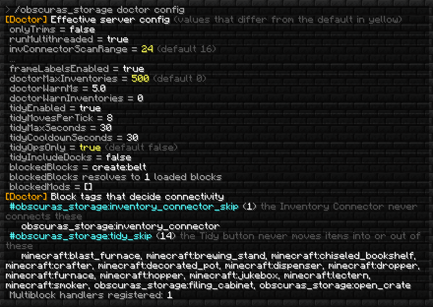 /obscuras_storage doctor config (an excerpt: unchanged options in the middle and most tag contents are left out).