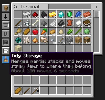 The Tidy Storage button with its tooltip.