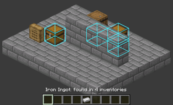 Every chest holding iron ingots is outlined, even behind a wall.