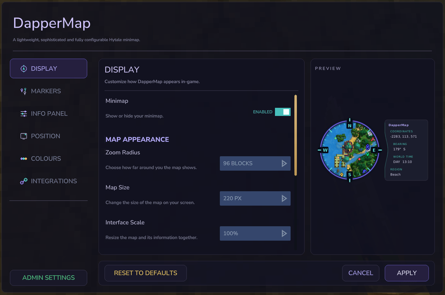 DapperMap Settings