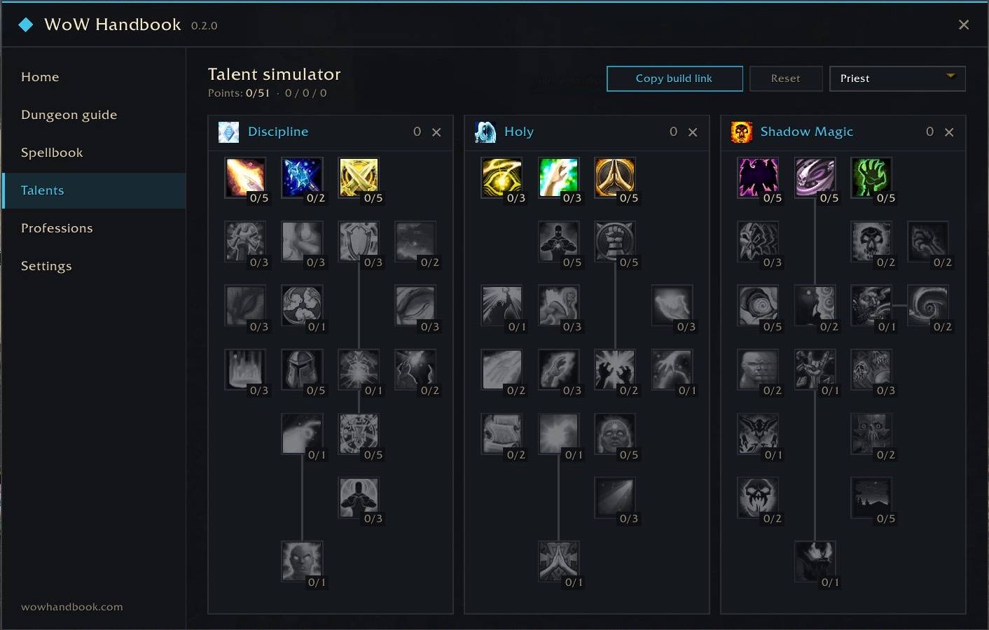 Talent simulator: three trees side by side