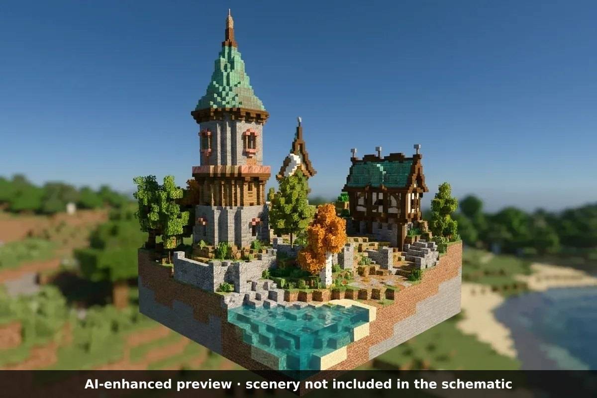 AI-enhanced preview: the scenery around the build is not part of the download.