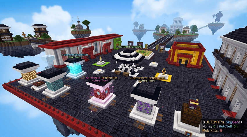 PlayZerMc's SkyGen | Economy, Tiered Gens & PvP Arena [Bedrock/MCPE] — screenshot 1