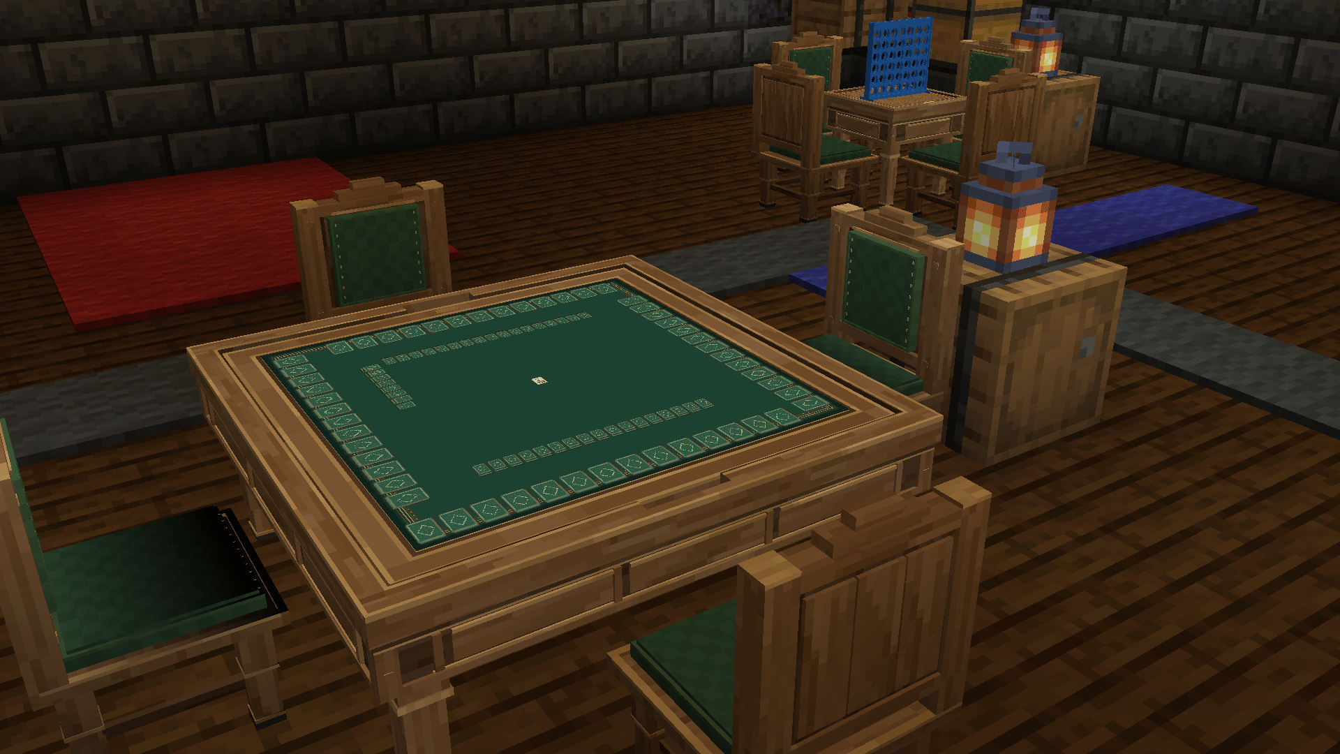 Thumbnail The large Riichi table viewed without controlling a seat, so hand tiles remain concealed.