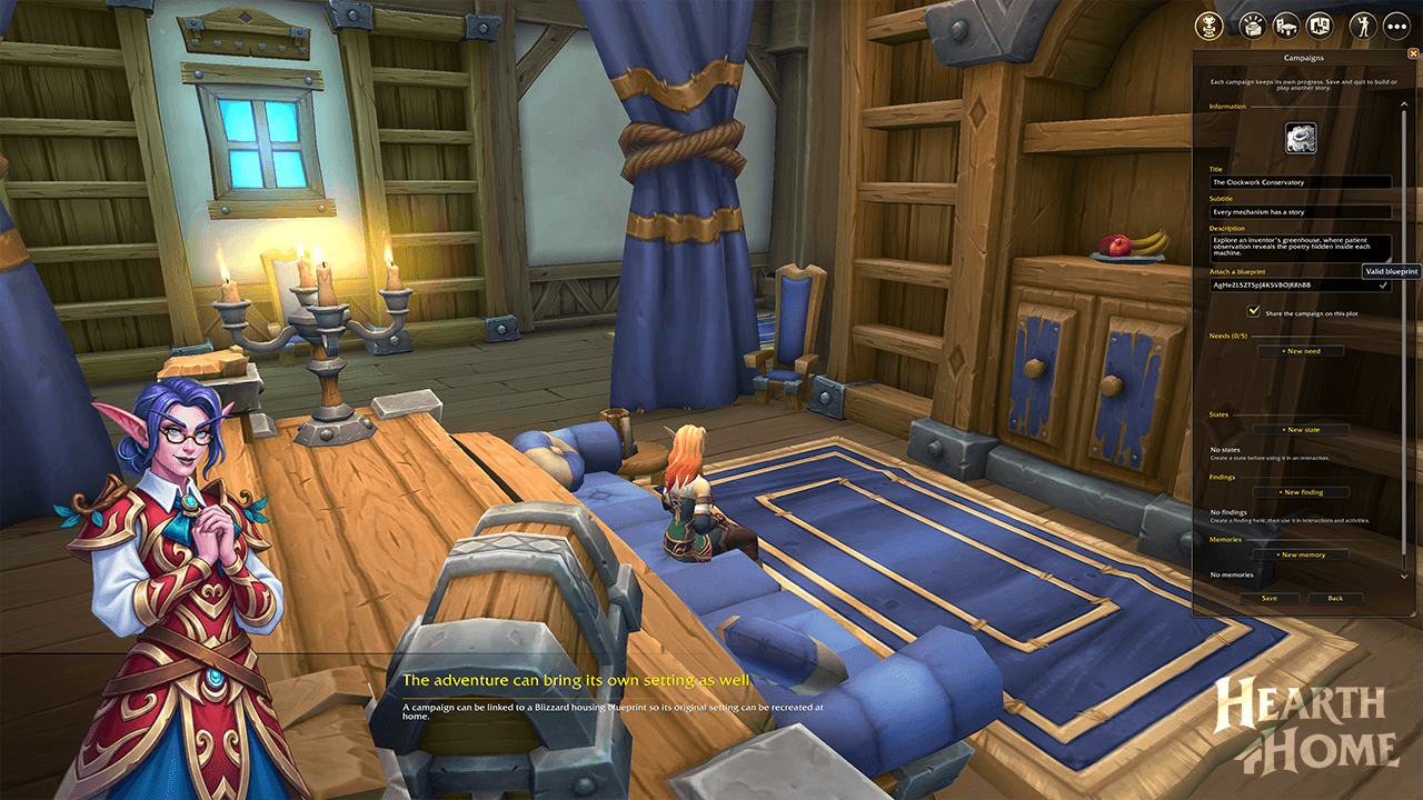 Thumbnail A campaign can be linked to a Blizzard housing blueprint so its original setting can be recreated at home.