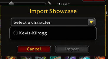 Import showcase from your other characters on the same account