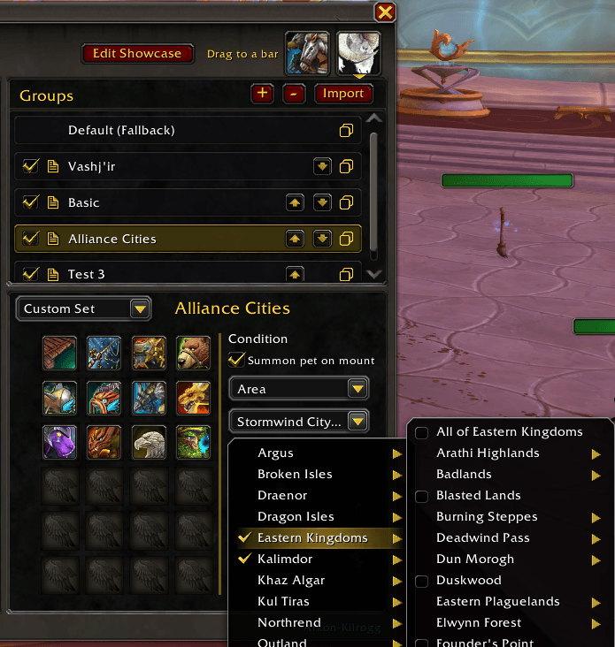 Set area conditions, like when visiting major cities, to use a set of mounts