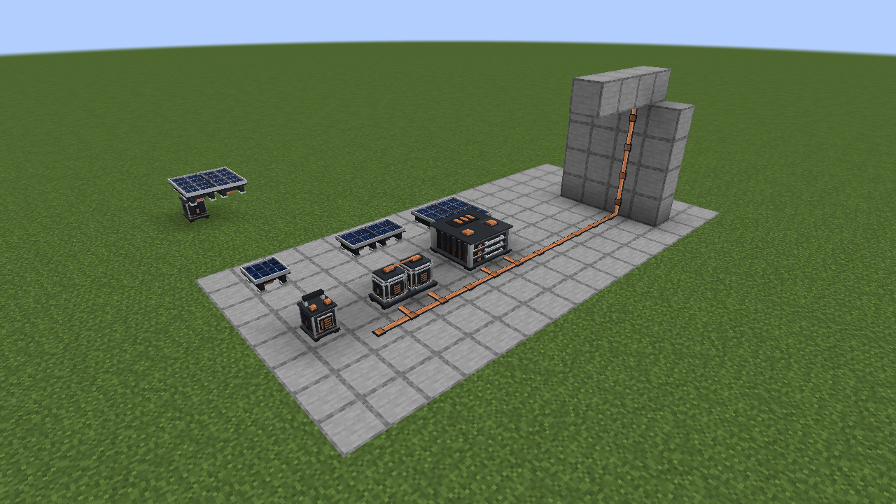 Thumbnail Solar panels, batteries, cables and hydro machines side by side.