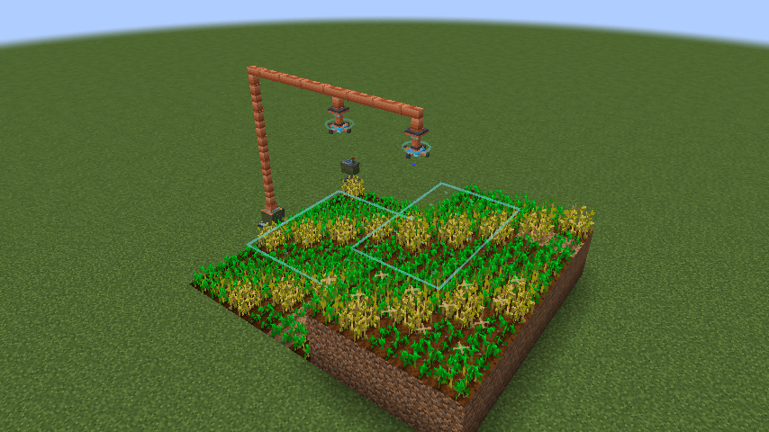 Thumbnail A pump feeds copper pipes and sprinklers; irrigated crops grow 33% faster.