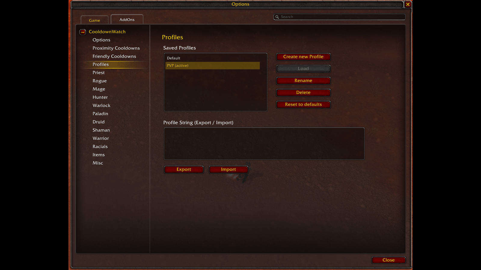 Thumbnail Keep separate setups as named profiles and switch between them - your changes stay with the profile they belong to. Hand one to another character, or another player, as an export string, or reset to defaults at any time.
