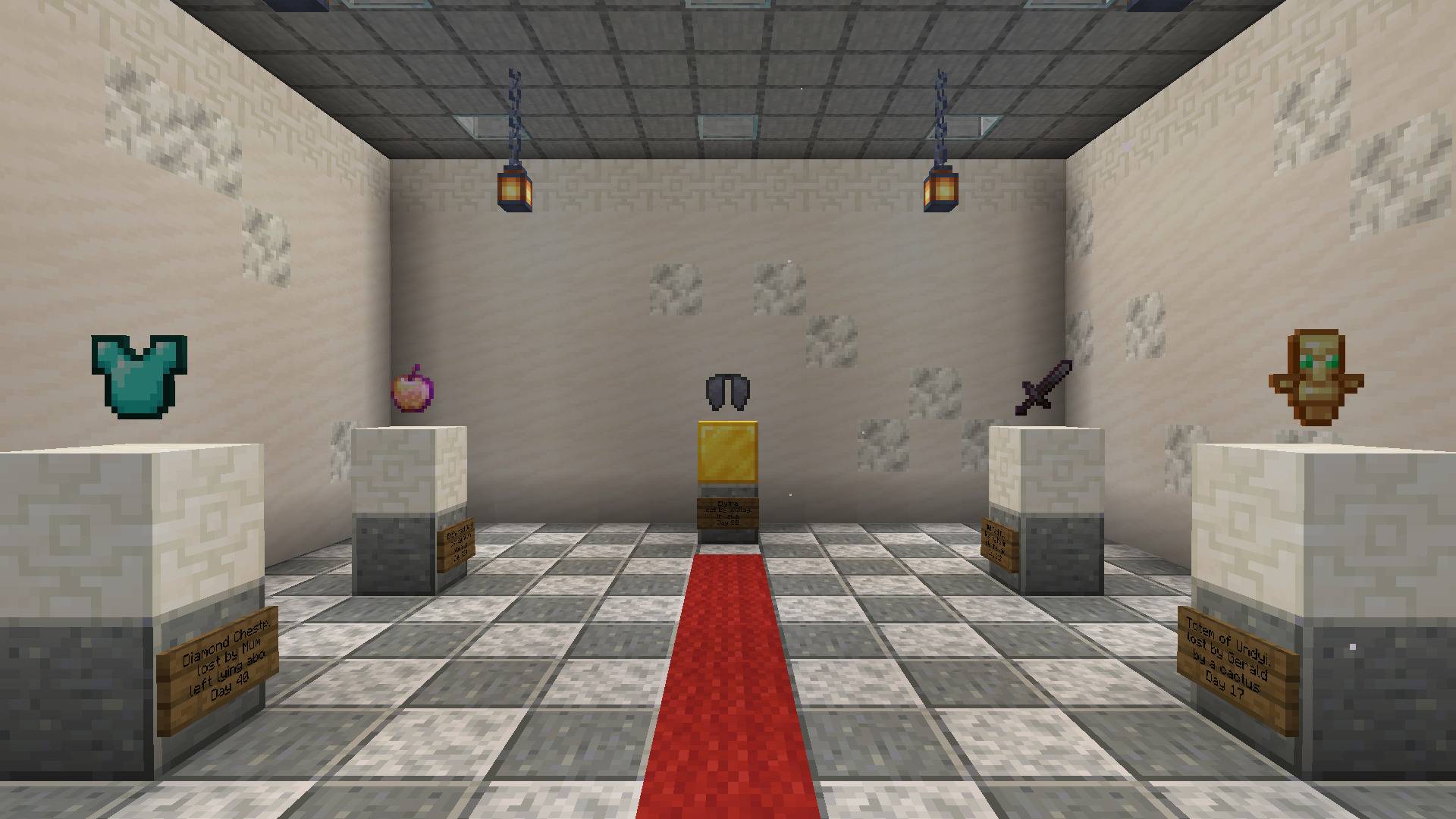 Thumbnail The most expensive things anyone on the server has lost, on plinths. Please do not lick the exhibits.