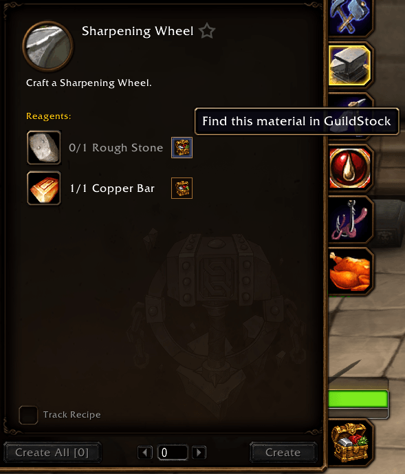 Find a recipe reagent in GuildStock directly from the Professions window