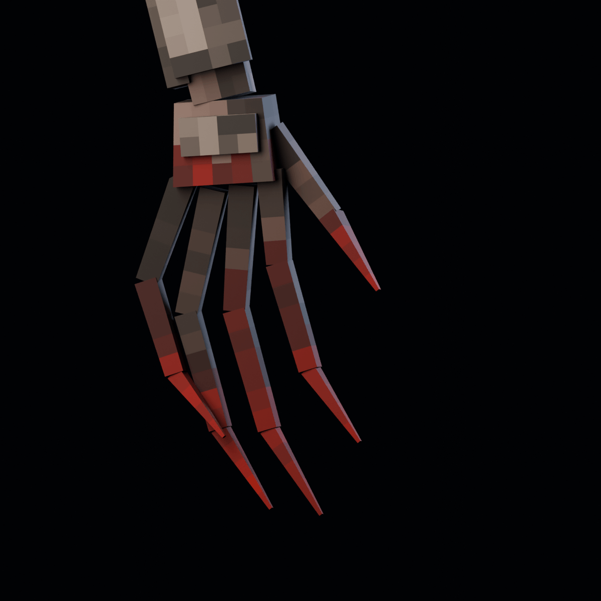 Thumbnail Segmented claws: isolated right-hand model detail. Blender render, not an in-game screenshot. Rendered from the creature model included in the mod. AI assistance was used in the source model workflow.