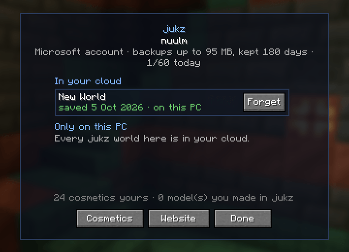 account menu