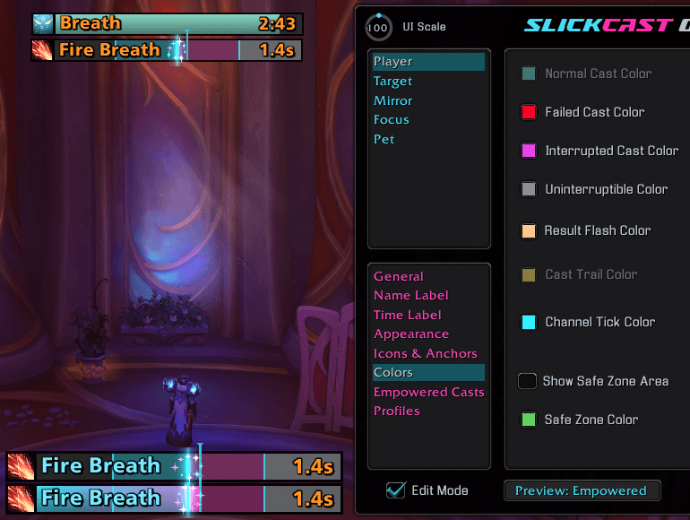 SlickCast empowered-spell bars in Edit Mode