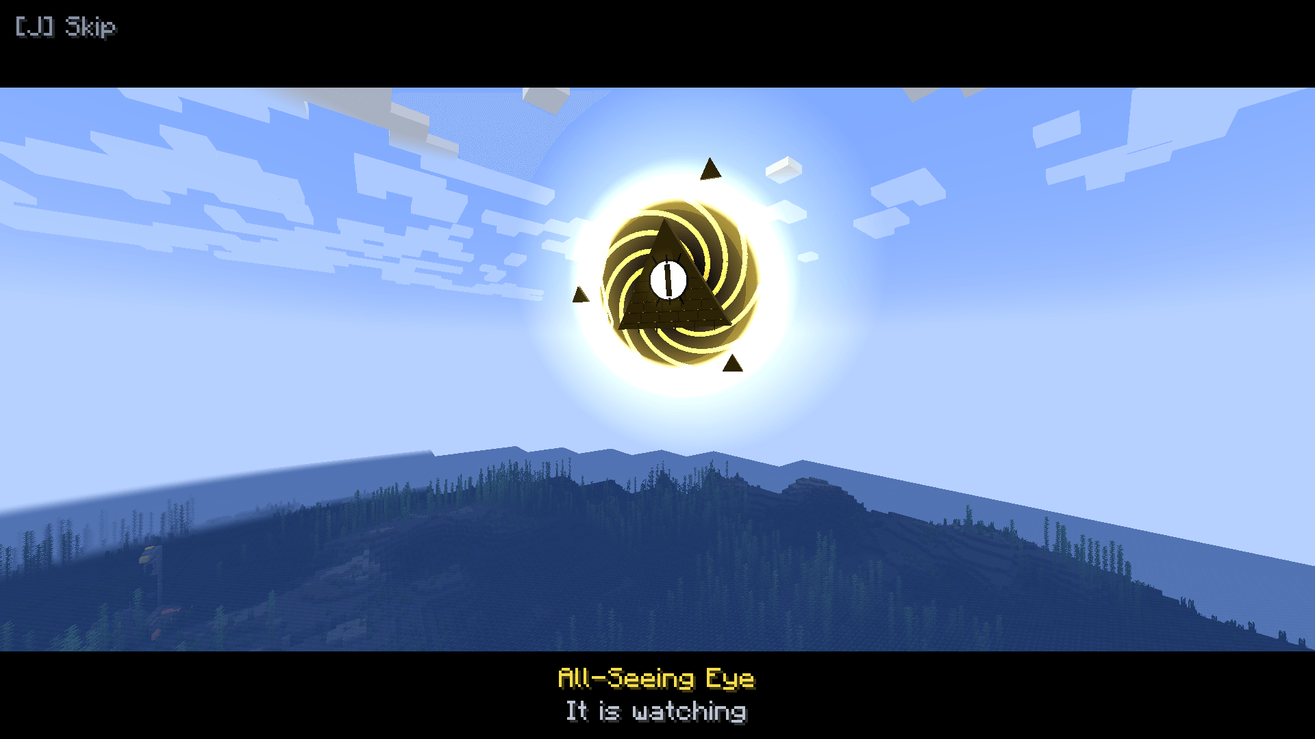 A one-eyed golden triangle floats out of a rift. Wherever it looks, the land is scrambled.