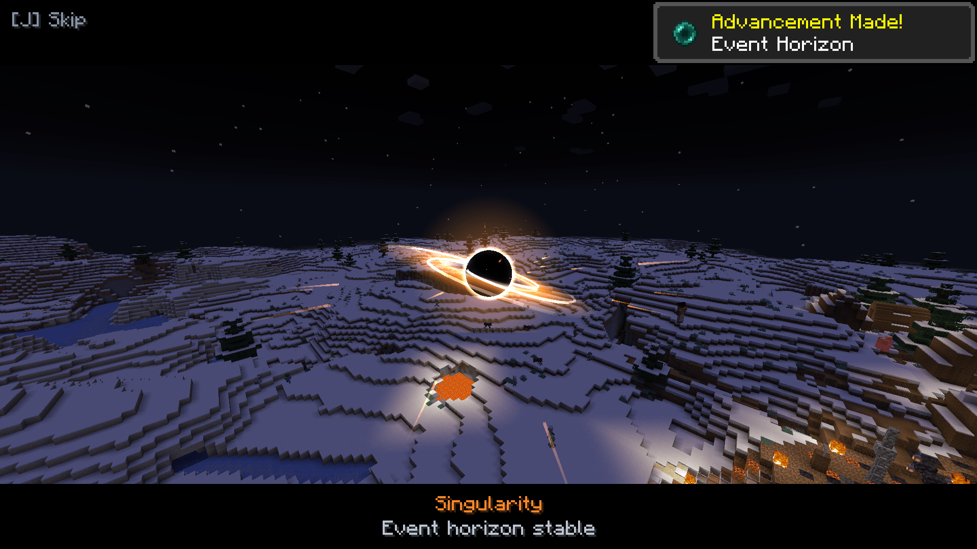 A black hole that swallows the land around it, then collapses.