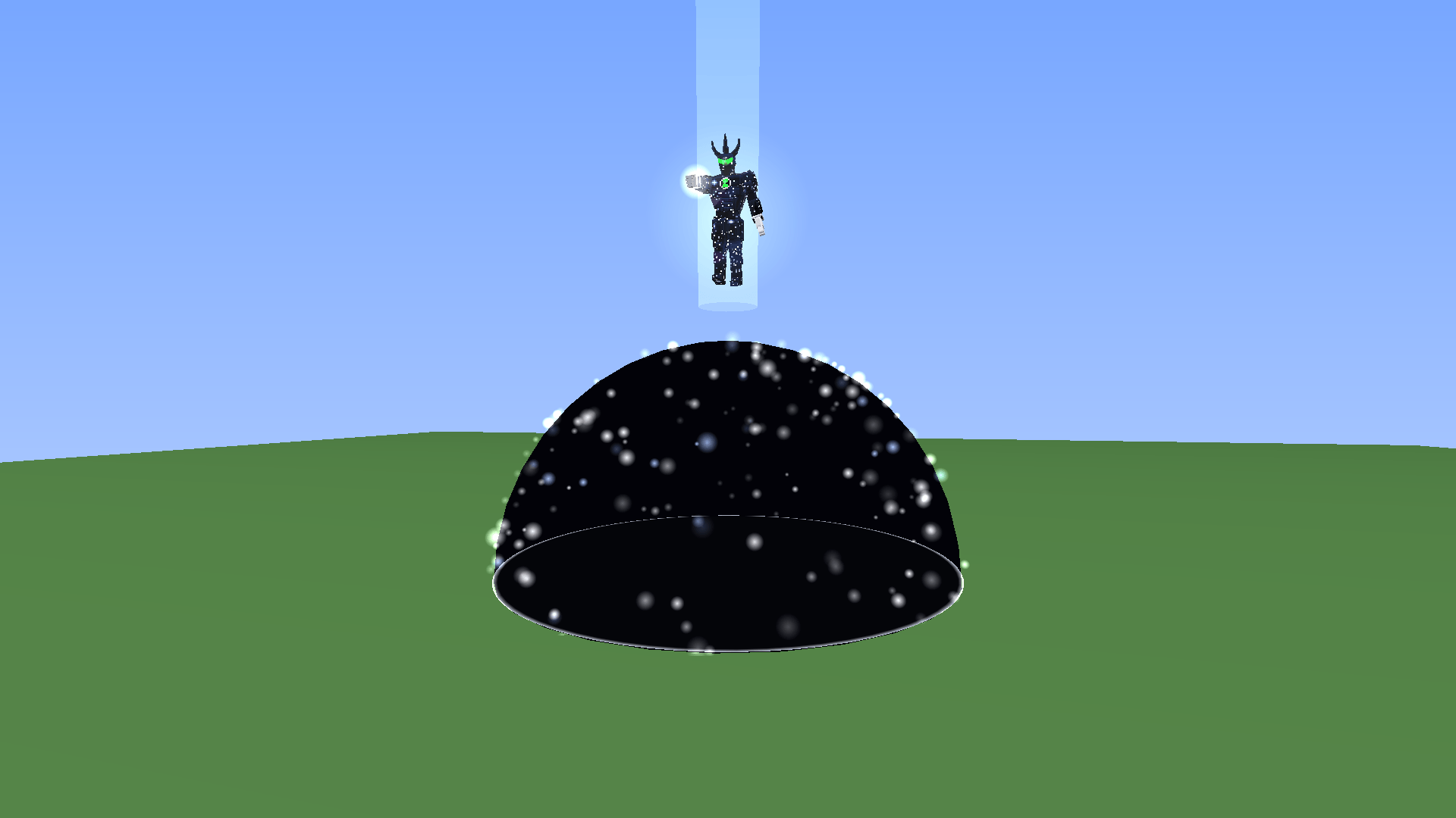 Thumbnail Three voices agree, he lifts one hand, and a huge ball of the world becomes night sky.