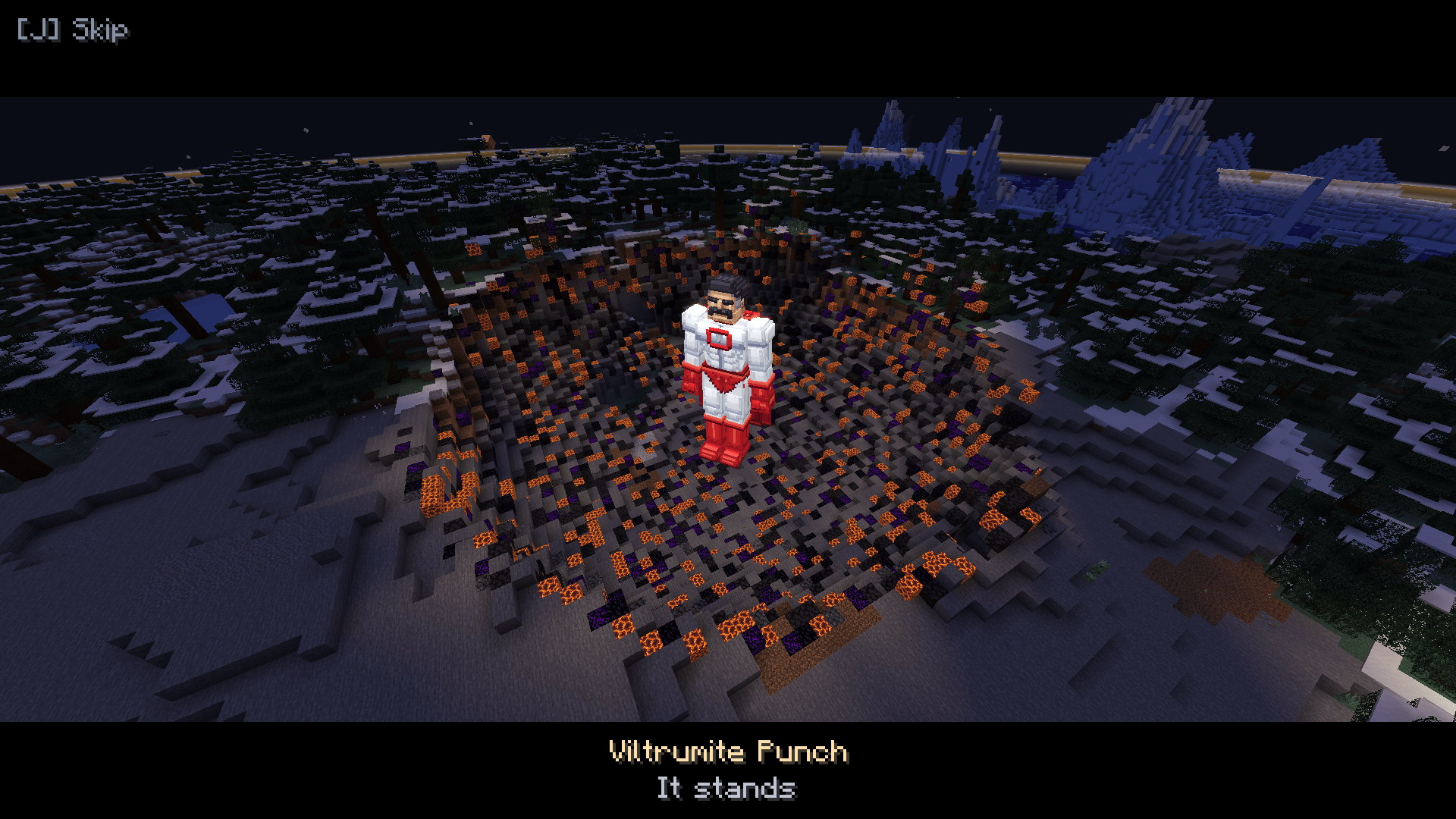 He comes out of the sky faster than sound, lands fist first, and stands in the crater.
