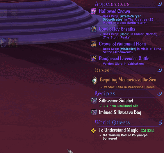 Thumbnail hover collection items to preview them on your character or see their model