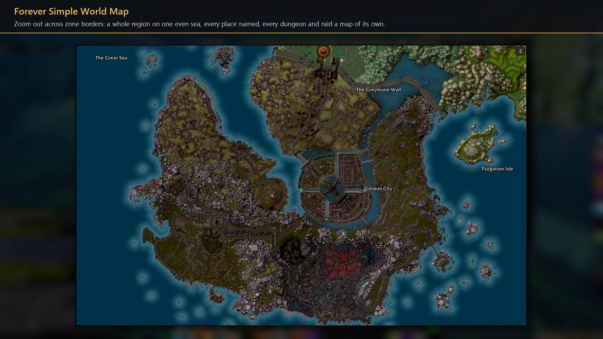 Thumbnail Across zone borders: a whole region on one even sea, every place named.