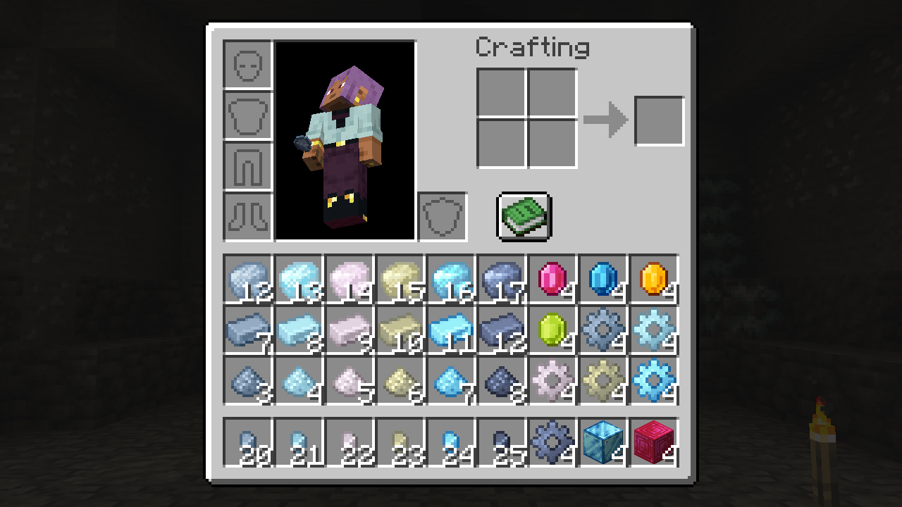 Raw ores, ingots, dusts, nuggets, gears and gems.