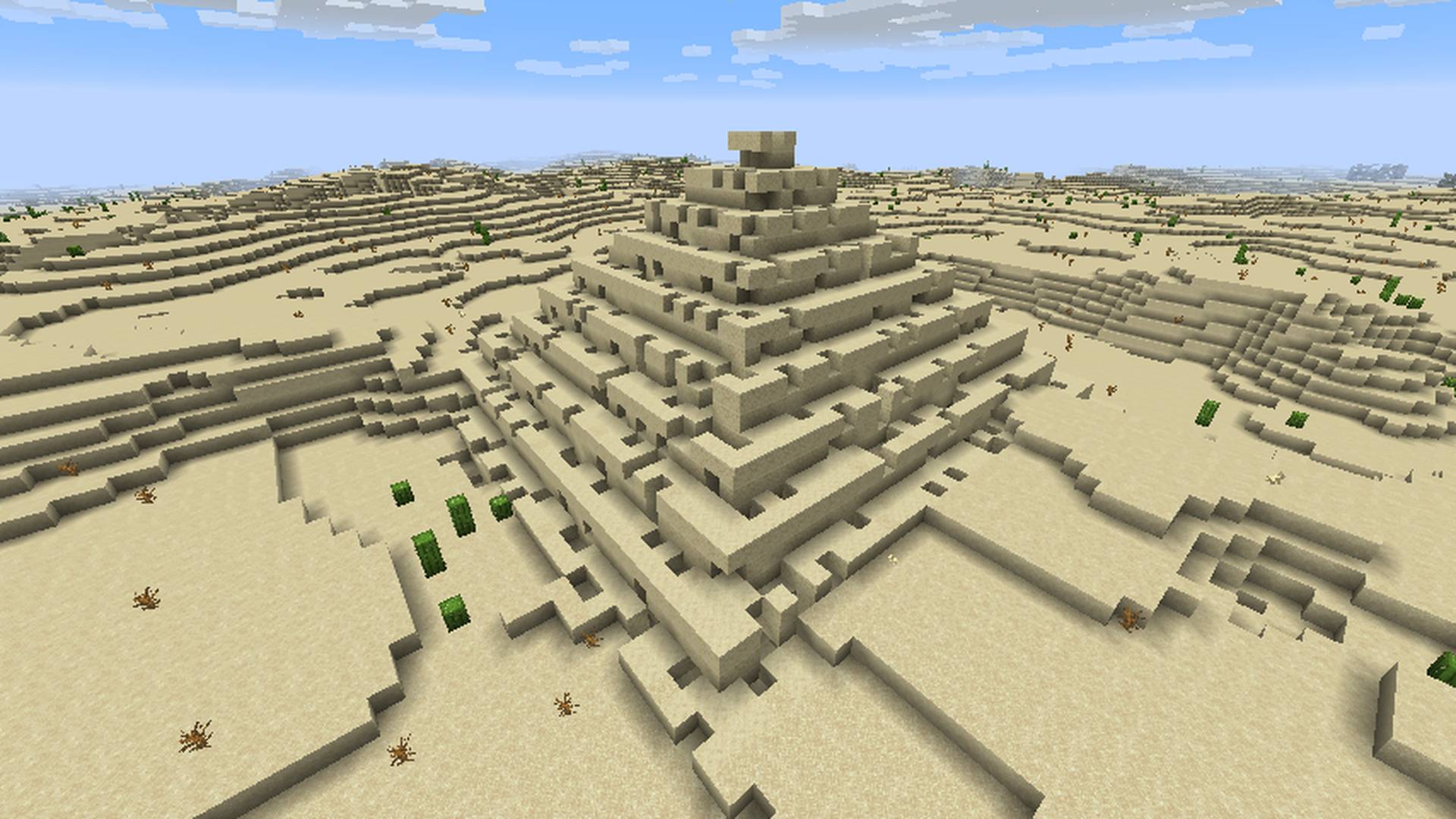 Thumbnail A stepped sandstone pyramid out in the desert.
