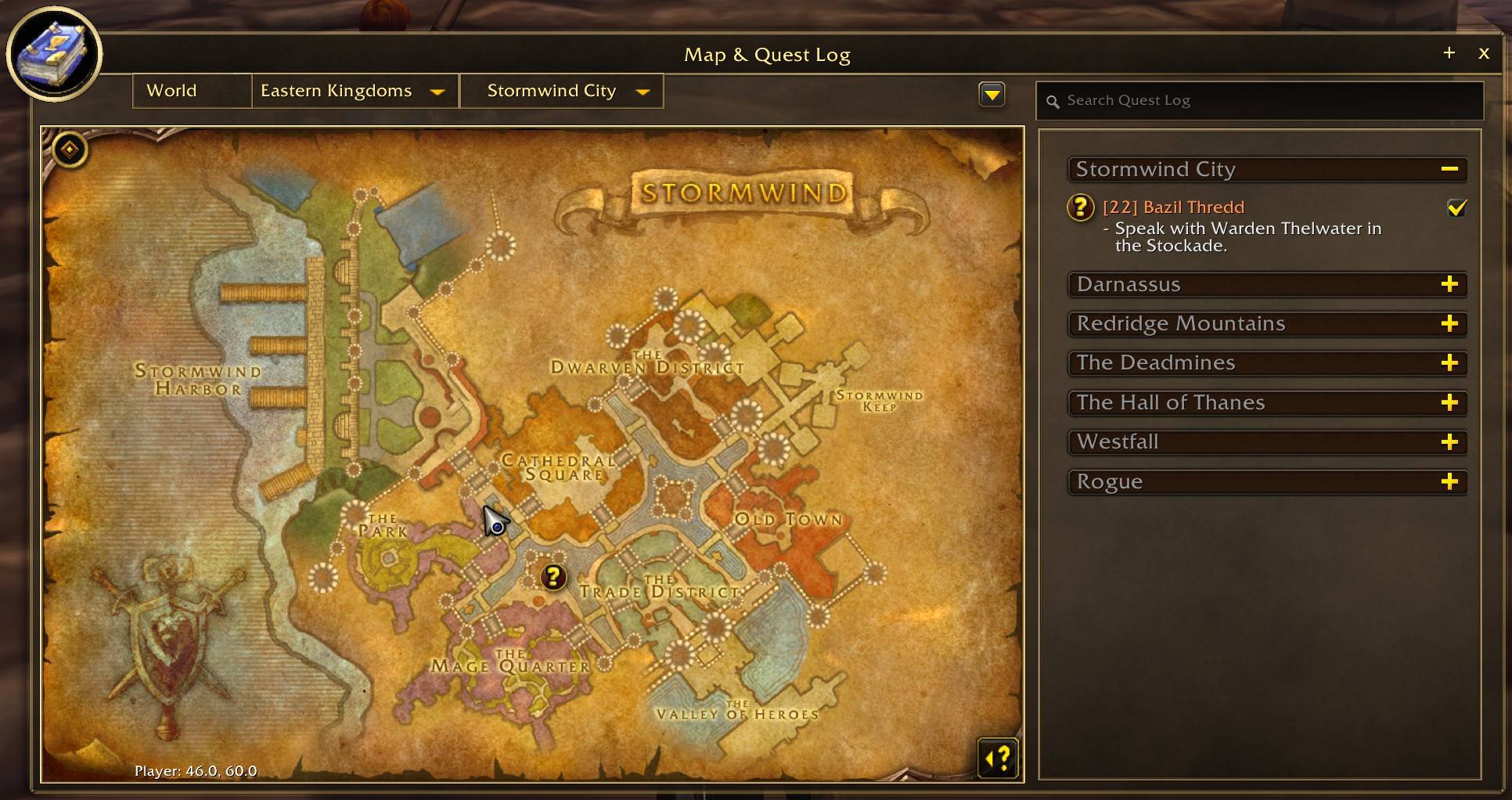 World map and quest log