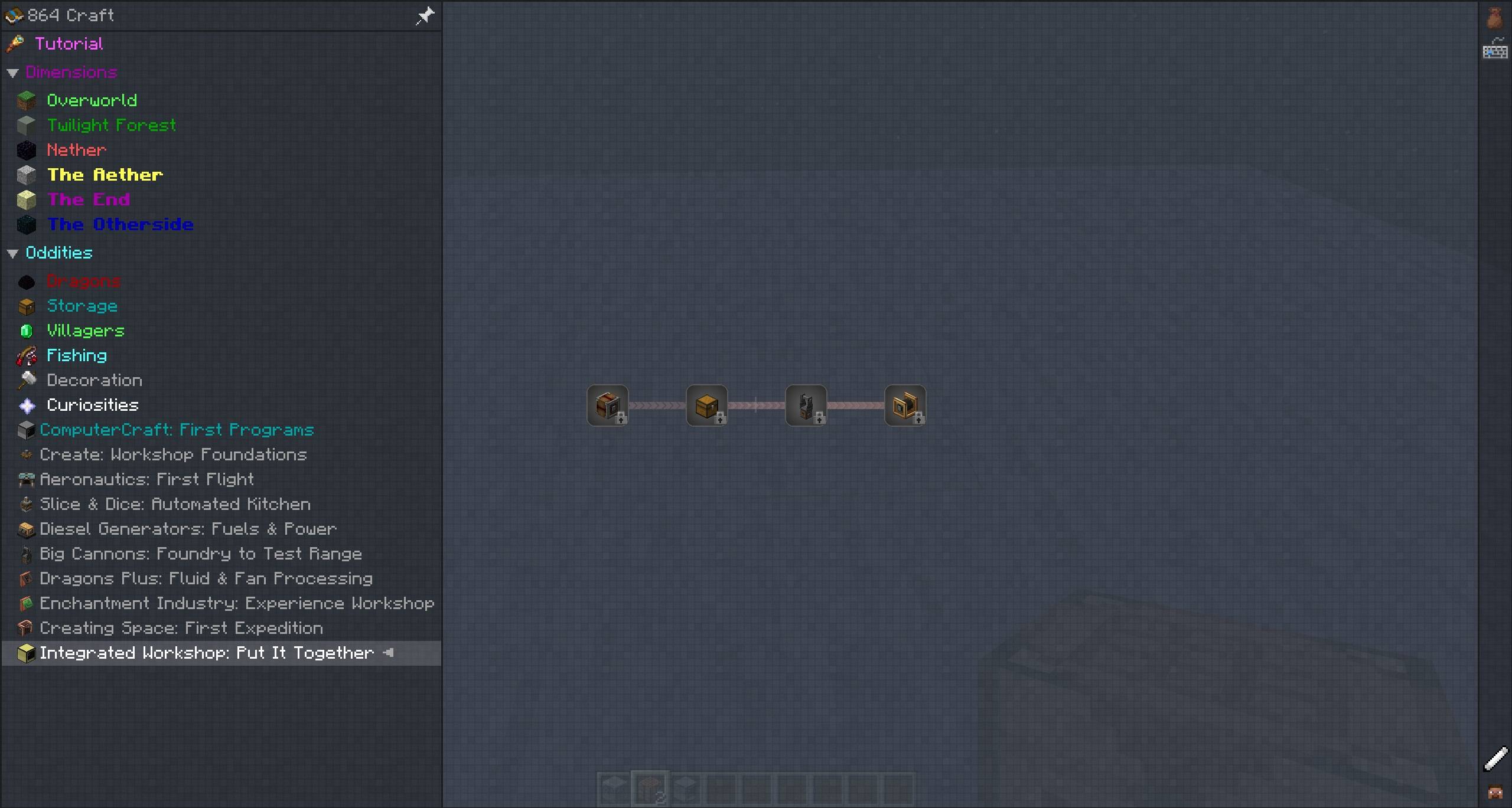 Thumbnail Integrated Workshop quests bring computers, Create machinery, storage, and cannons together. Included in public alpha.9. Captured during earlier workshop QA; this image does not verify exact alpha.9 runtime or full progression.