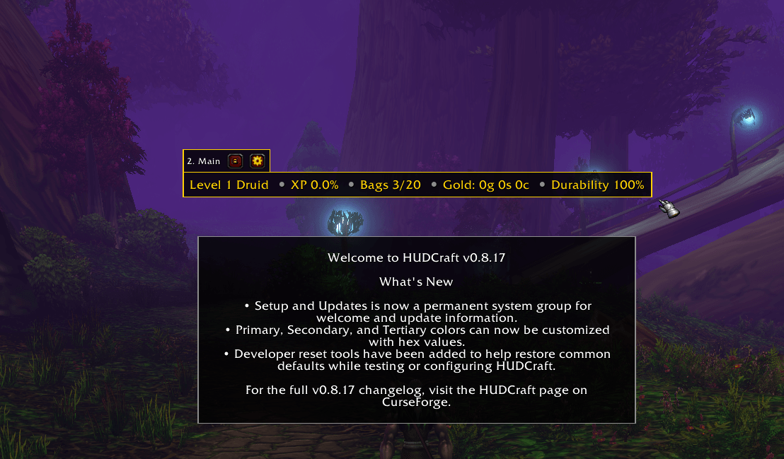 Thumbnail Default Main HUD and the new Setup and Updates panel. HUD groups can be independently positioned and customized.