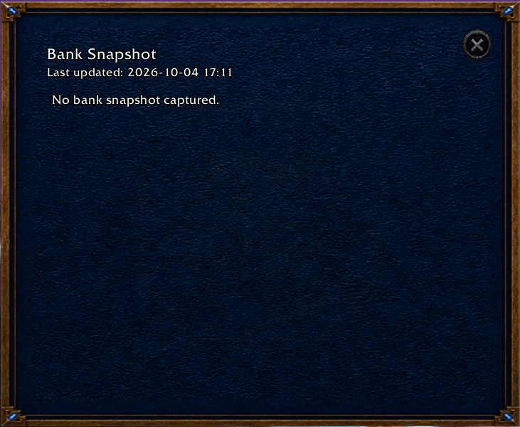Thumbnail Native, 5 Oct 2026: Bank Snapshot displays No bank snapshot captured beneath its stored last-updated timestamp. This demonstrates the unavailable state, not a populated snapshot. No bank interaction or deposit occurred.