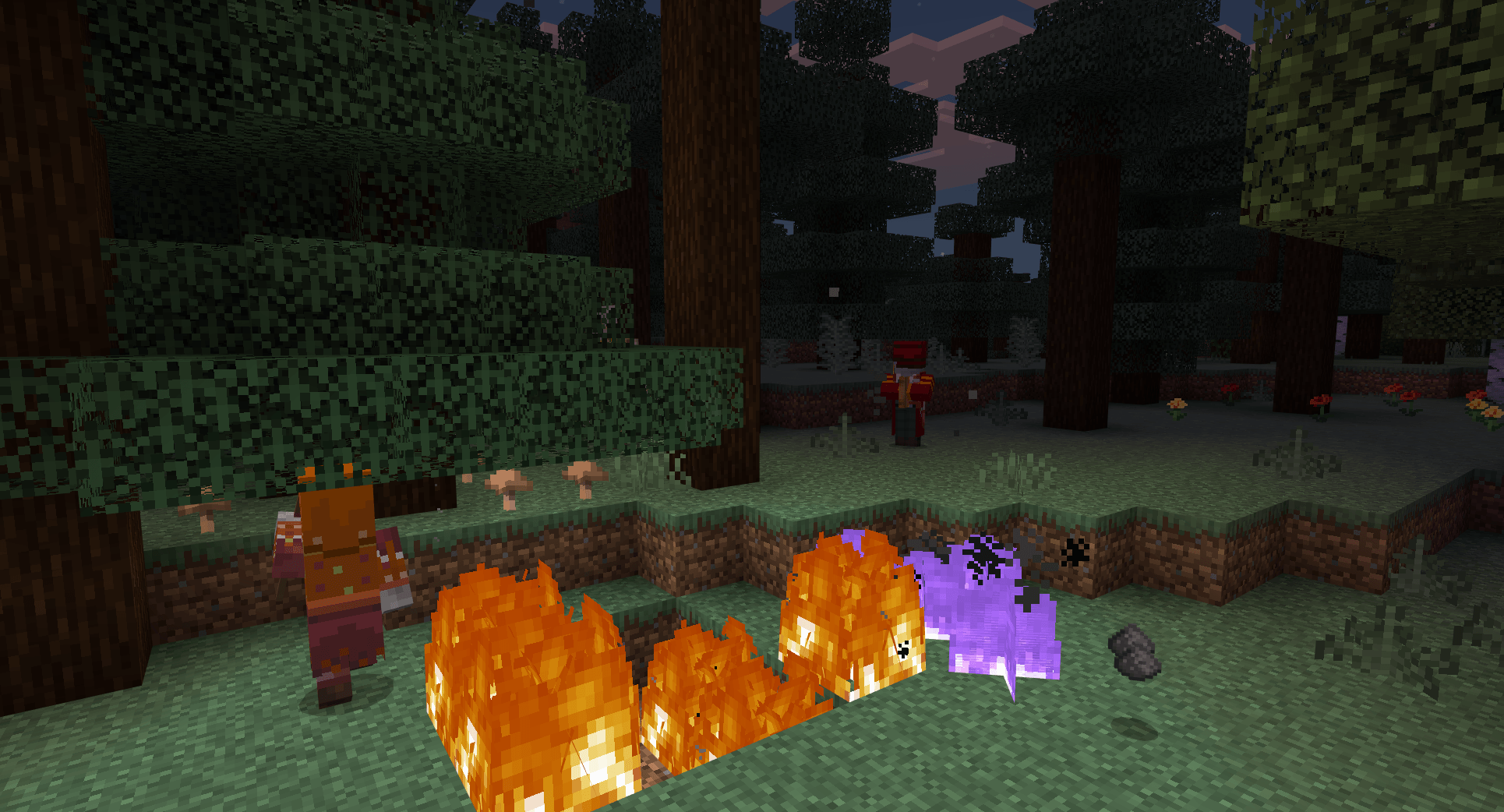 Thumbnail He looks harmless until he starts hurling magma. At dusk in a taiga forest, The Firecaller's fire spreads beside a Sorcerer's purple magic fire.